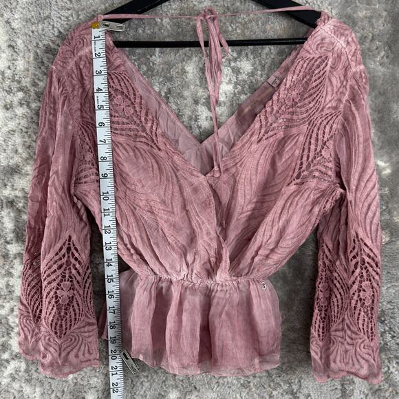 Guess Size S Babydoll Fairy Romantic Girlhood Romantic Top Pink V Neck - Picture 2 of 9